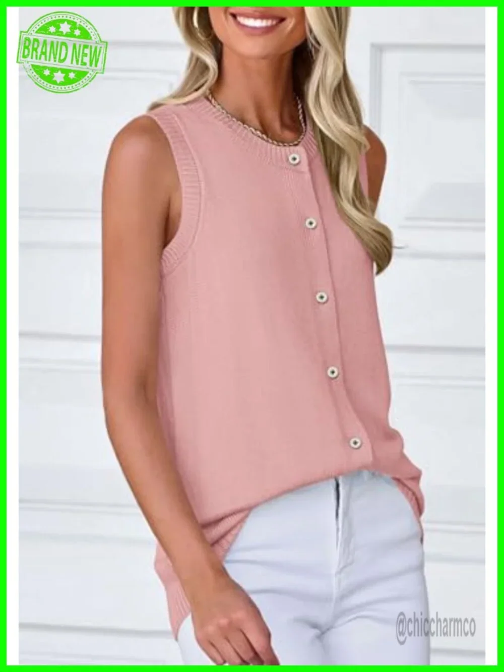 Lightweight Sleeveless Button Up Knit Vest Top for Women